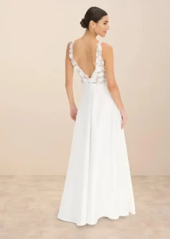 bonprix Bekleidung·Pullover & Strickjacken|Kleider^Brautkleid aus glänzendem Satin mit Blumen-Applikation wollweiß