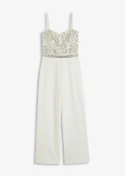 bonprix Jumpsuits^Braut-Overall aus strukturiertem Crepe mit Perlenstickerei wollweiß