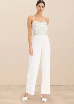 bonprix Jumpsuits^Braut-Overall aus strukturiertem Crepe mit Perlenstickerei wollweiß