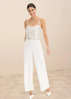 bonprix Jumpsuits^Braut-Overall aus strukturiertem Crepe mit Perlenstickerei wollweiß