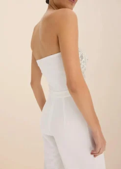 bonprix Jumpsuits^Braut-Overall aus strukturiertem Crepe mit Perlenstickerei wollweiß