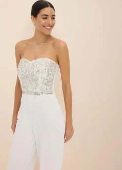 bonprix Jumpsuits^Braut-Overall aus strukturiertem Crepe mit Perlenstickerei wollweiß