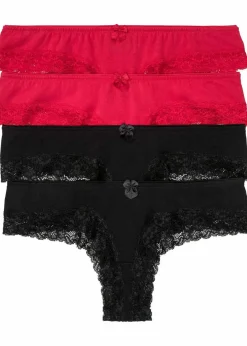 bonprix Wäsche·Basics|Wäsche·Baumwollunterwäsche^Brazilslip (4er Pack) schwarz + rot