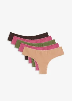 bonprix Wäsche·Baumwollunterwäsche|Wäsche·Höschen^Brazilslip mit Baumwolle (5er Pack) dunkelbraun/kirschblütenpink/dunkelkhaki/camel