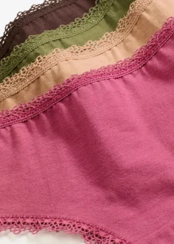 bonprix Wäsche·Baumwollunterwäsche|Wäsche·Höschen^Brazilslip mit Baumwolle (5er Pack) dunkelbraun/kirschblütenpink/dunkelkhaki/camel