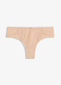 bonprix Wäsche·Dessous|Wäsche·Höschen^Brazilslip mit blumiger Stickerei kreidebeige