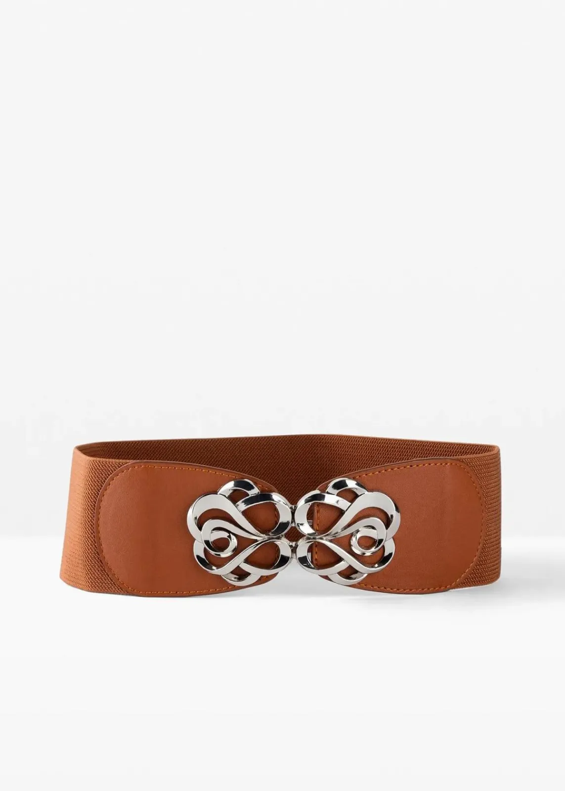 bonprix Gürtel|Schuhe & Accessoires In Spezialgrößen·Gürtel^Breiter Stretchgürtel cognac/silberfarben