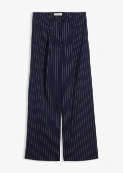 bonprix Bekleidung·Kleider|Zweiteiler & Sets^Bundfaltenhose aus Viskose-Mix dunkelblau/weiß längs gestreift