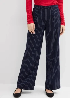 bonprix Bekleidung·Kleider|Zweiteiler & Sets^Bundfaltenhose aus Viskose-Mix dunkelblau/weiß längs gestreift