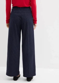 bonprix Bekleidung·Kleider|Zweiteiler & Sets^Bundfaltenhose aus Viskose-Mix dunkelblau/weiß längs gestreift