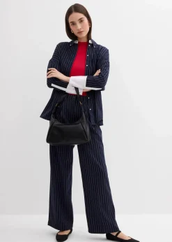 bonprix Bekleidung·Kleider|Zweiteiler & Sets^Bundfaltenhose aus Viskose-Mix dunkelblau/weiß längs gestreift