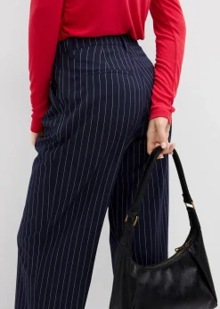 bonprix Bekleidung·Kleider|Zweiteiler & Sets^Bundfaltenhose aus Viskose-Mix dunkelblau/weiß längs gestreift
