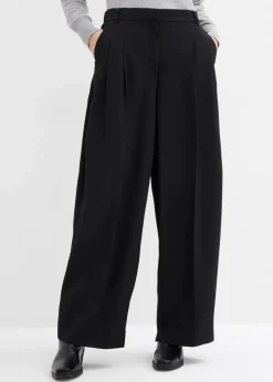 bonprix Hosen|Bekleidung·Kleider^Bundfaltenhose mit Bequembund und Schlitz schwarz