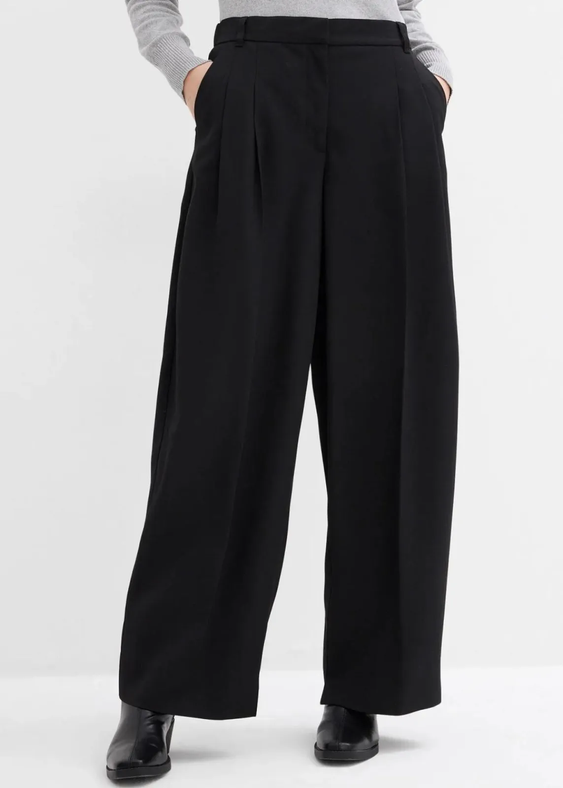 bonprix Hosen|Bekleidung·Kleider^Bundfaltenhose mit Bequembund und Schlitz schwarz