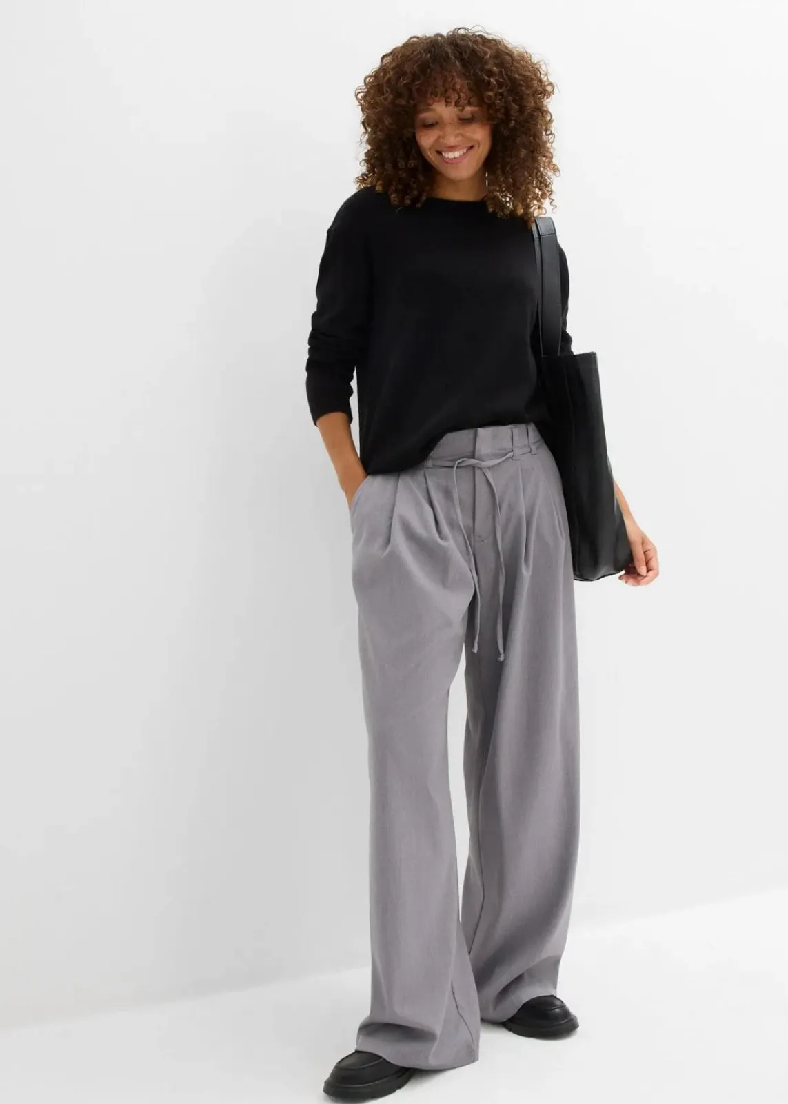 bonprix Nachhaltigere Materialien|Hosen^Bundfaltenhose mit Bindeband grau