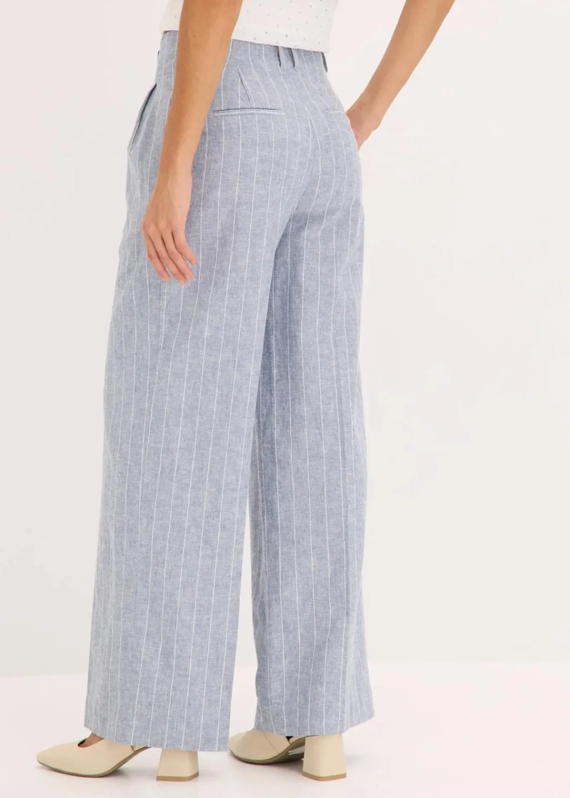 bonprix Hosen|Bekleidung·Kleider^Bundfaltenhose mit Leinenanteil rauchblau/wollweiß gestreift