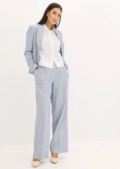 bonprix Hosen|Bekleidung·Kleider^Bundfaltenhose mit Leinenanteil rauchblau/wollweiß gestreift