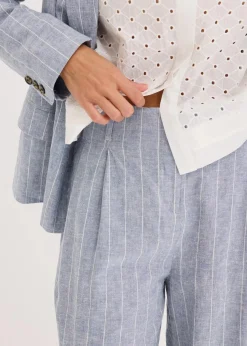 bonprix Hosen|Bekleidung·Kleider^Bundfaltenhose mit Leinenanteil rauchblau/wollweiß gestreift