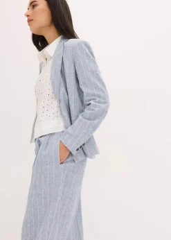 bonprix Hosen|Bekleidung·Kleider^Bundfaltenhose mit Leinenanteil rauchblau/wollweiß gestreift