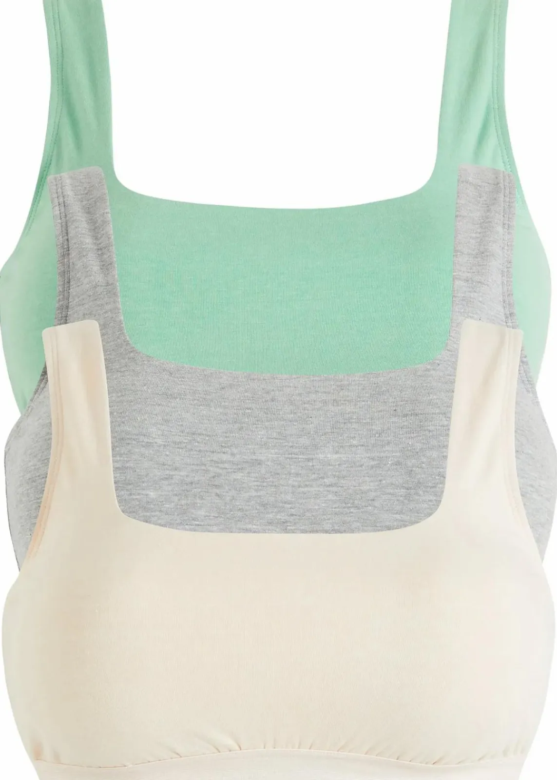 bonprix Sportbekleidung|Nachhaltigere Materialien^Bustier mit Bio-Baumwolle (3er Pack) mint + hellgrau meliert + sandbeige