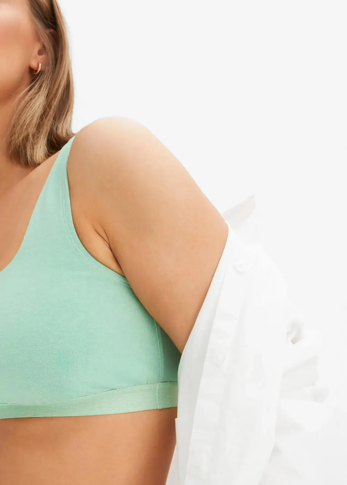 bonprix Sportbekleidung|Nachhaltigere Materialien^Bustier mit Bio-Baumwolle (3er Pack) mint + hellgrau meliert + sandbeige