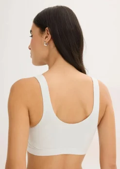 bonprix Wäsche·Baumwollunterwäsche|Nachhaltigere Materialien^Bustier mit Bio-Baumwolle (3er Pack) cremeblau+schwarz+seidenrosa