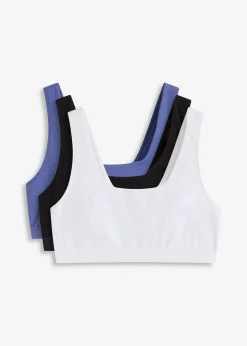 bonprix Sportbekleidung|Nachhaltigere Materialien^Bustier mit Bio-Baumwolle ​(3er Pack) dunkelpazifik+schwarz+weiß