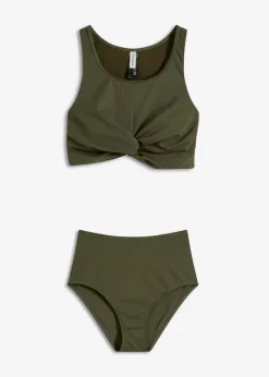 bonprix Nachhaltigere Materialien|Bikinis^Bustier-Bikini in Wickeloptik (2-tlg.Set) dunkeloliv