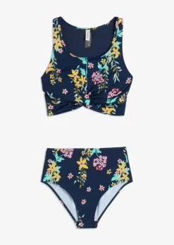 bonprix Nachhaltigere Materialien|Bademode·Bikinis^Bustier-Bikini in Wickeloptik (2-tlg.Set) dunkelblau floral