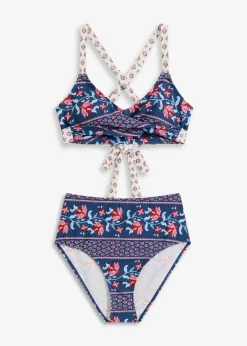 bonprix Nachhaltigere Materialien|Bikinis^Bustier-Bikini in Wickeloptik (2-tlg.Set) blau/rosa bedruckt