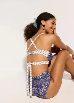 bonprix Nachhaltigere Materialien|Bikinis^Bustier-Bikini in Wickeloptik (2-tlg.Set) blau/rosa bedruckt