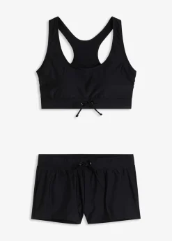 bonprix Nachhaltigere Materialien|Sport Bademode^Bustier-Bikini mit Badeshorts (2-tlg.Set) schwarz