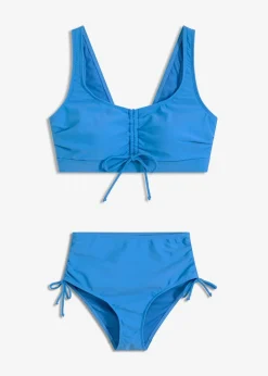 bonprix Nachhaltigere Materialien|Bikinis^Bustier-Bikini mit Bindebändern (2-tlg.Set) mittelblau