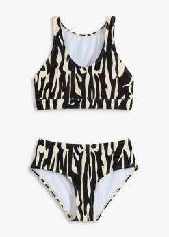 bonprix Nachhaltigere Materialien|Bikinis^Bustier-Bikini (2-tlg.Set) naturbeige/schwarz graphisch