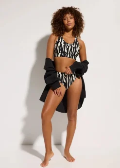 bonprix Nachhaltigere Materialien|Bikinis^Bustier-Bikini (2-tlg.Set) naturbeige/schwarz graphisch