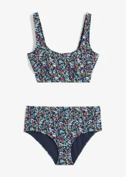 bonprix Nachhaltigere Materialien|Bikinis^Bustier-Bikini (2-tlg.Set) mit Cut-Out dunkelblau/pink floral