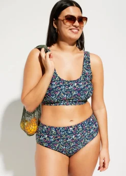 bonprix Nachhaltigere Materialien|Bikinis^Bustier-Bikini (2-tlg.Set) mit Cut-Out dunkelblau/pink floral