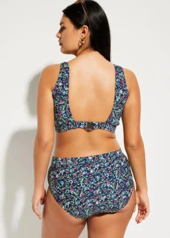 bonprix Nachhaltigere Materialien|Bikinis^Bustier-Bikini (2-tlg.Set) mit Cut-Out dunkelblau/pink floral