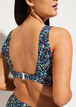 bonprix Nachhaltigere Materialien|Bikinis^Bustier-Bikini (2-tlg.Set) mit Cut-Out dunkelblau/pink floral