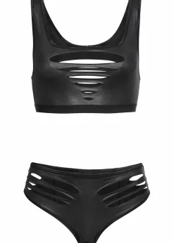 bonprix Wäsche·Erotikwäsche|Erotikwäsche^Bustier+Slip ouvert aus Wetlook (2-tlg.Set) schwarz