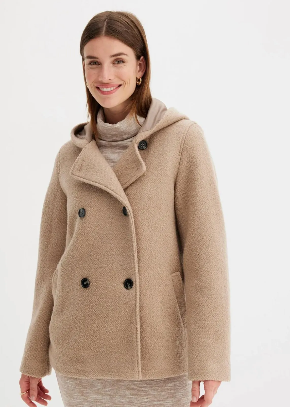 bonprix Bekleidung·Hosen|Jacken & Mäntel^Cabanjacke aus kuscheligem Bouclé khakibeige