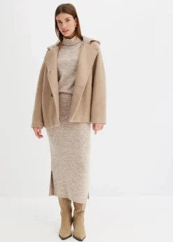 bonprix Bekleidung·Hosen|Jacken & Mäntel^Cabanjacke aus kuscheligem Bouclé khakibeige