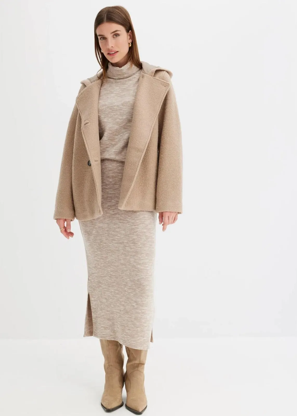 bonprix Bekleidung·Hosen|Jacken & Mäntel^Cabanjacke aus kuscheligem Bouclé khakibeige