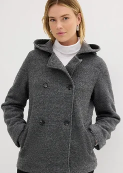 bonprix Jacken & Mäntel|Bekleidung·Hosen^Cabanjacke aus kuscheligem Bouclé schwarz/wollweiß meliert