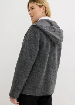 bonprix Jacken & Mäntel|Bekleidung·Hosen^Cabanjacke aus kuscheligem Bouclé schwarz/wollweiß meliert