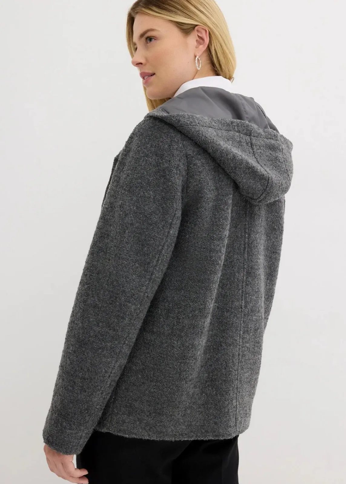 bonprix Jacken & Mäntel|Bekleidung·Hosen^Cabanjacke aus kuscheligem Bouclé schwarz/wollweiß meliert