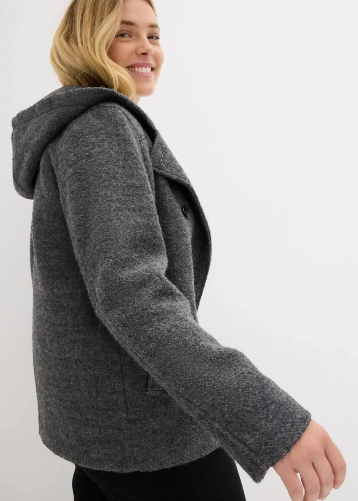 bonprix Jacken & Mäntel|Bekleidung·Hosen^Cabanjacke aus kuscheligem Bouclé schwarz/wollweiß meliert