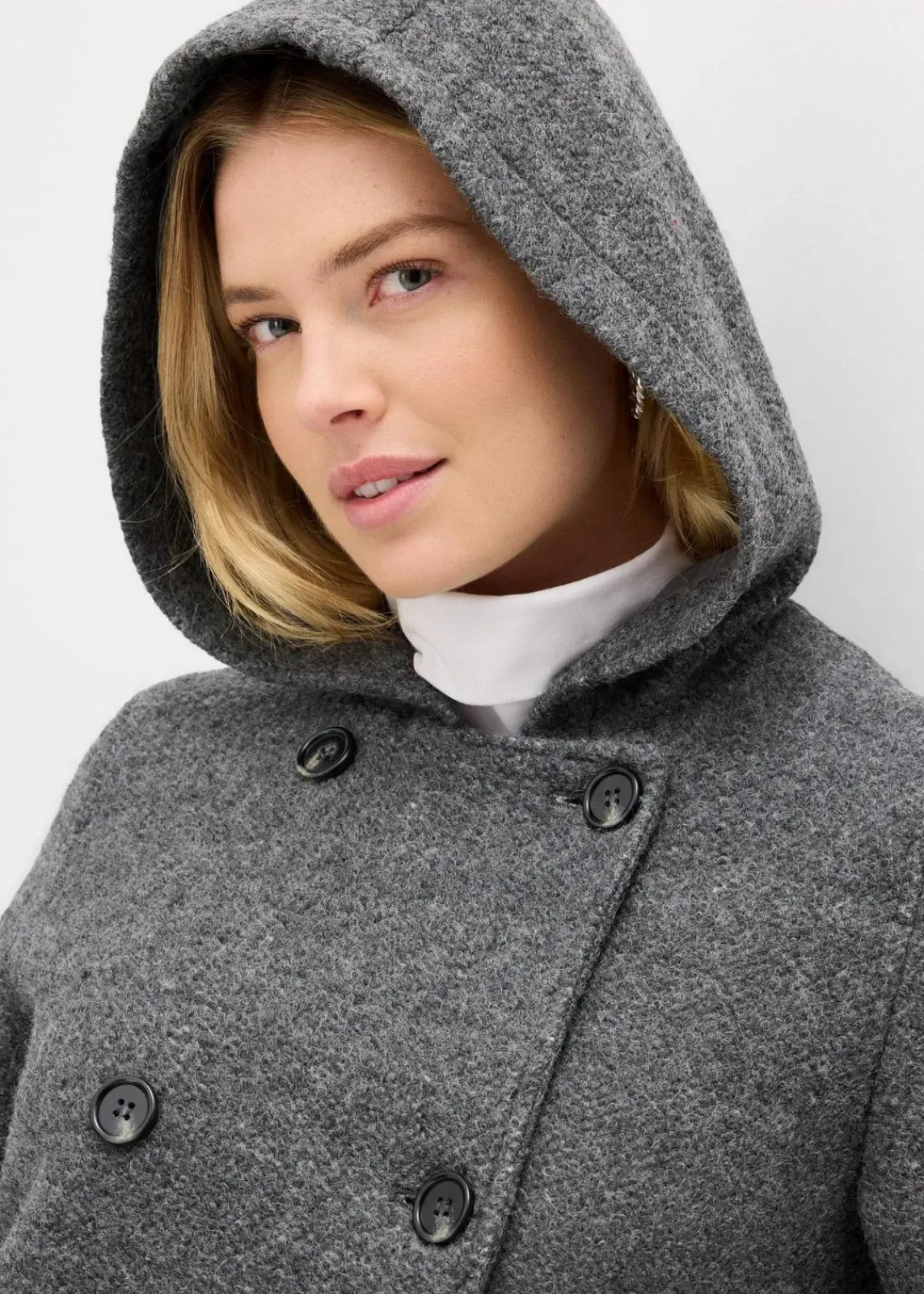 bonprix Jacken & Mäntel|Bekleidung·Hosen^Cabanjacke aus kuscheligem Bouclé schwarz/wollweiß meliert