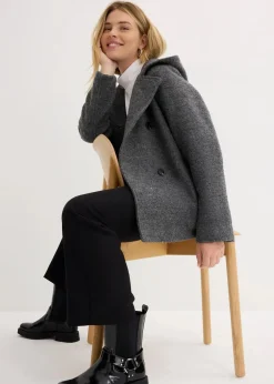 bonprix Jacken & Mäntel|Bekleidung·Hosen^Cabanjacke aus kuscheligem Bouclé schwarz/wollweiß meliert