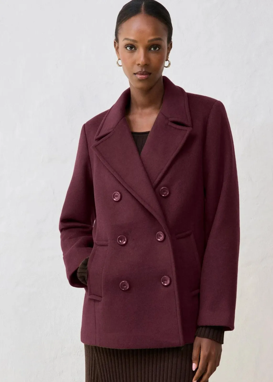 bonprix Bekleidung·Hosen|Nachhaltigere Materialien^Cabanjacke aus Wolle weinrot
